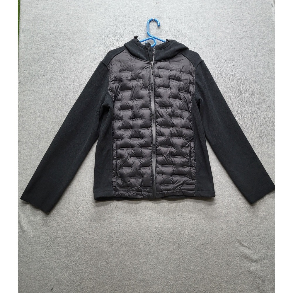 Reebok Men Jacket S Black Quilted Logo Embroidery Zipper Long Sleeve Y2K